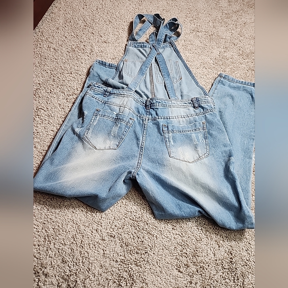 Ci Sono Womens Distressed Denim Overalls Size Small Light Wash Country Punk - Picture 11 of 11